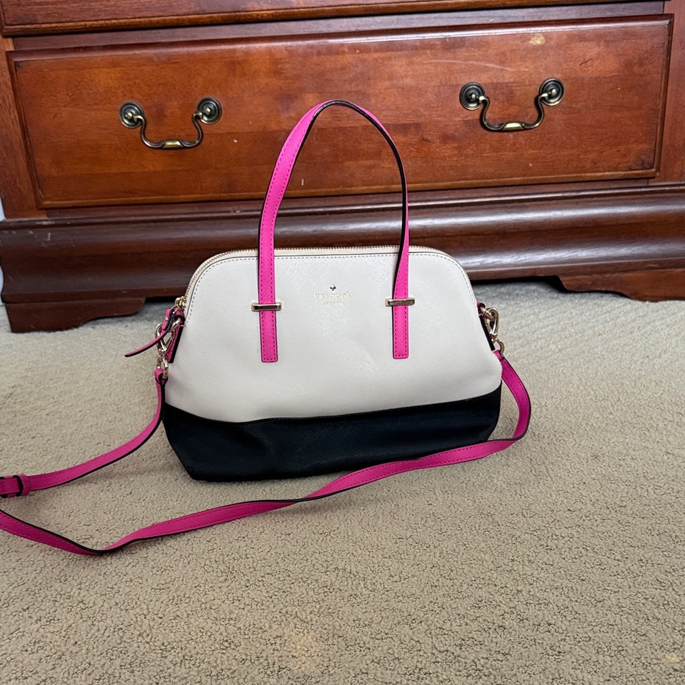 Kate Spade Black and Cream Satchel with Pink Straps